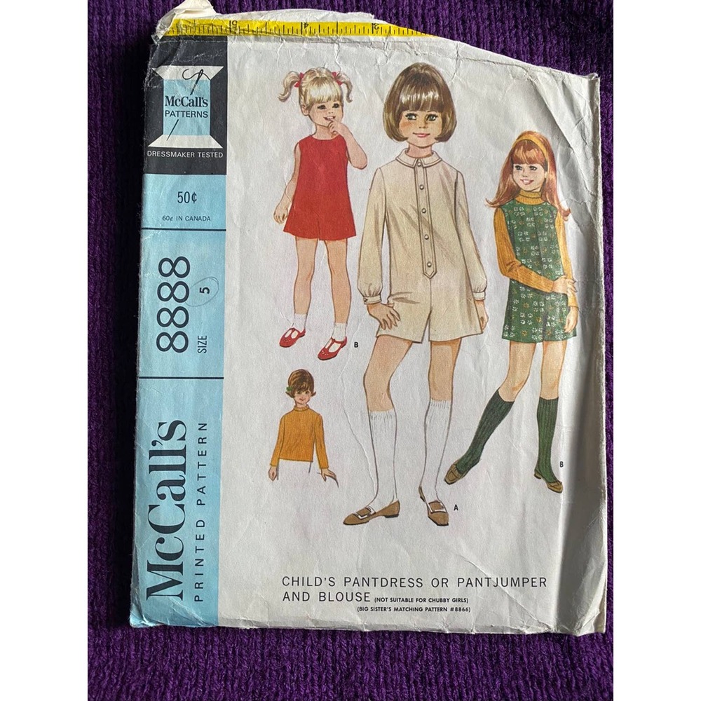 McCalls 8888 Girls romper blouse pattern size 5